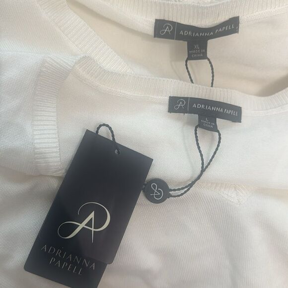 Adrianna Papell V Neck Sweater Lace Trim White NWT - Picture 5 of 6